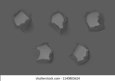 Set of realistic holes in paper dark background. Vector illustration element ready for your design. EPS10.