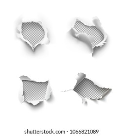 Set of realistic holes in paper isolated on white background. Vector illustration element ready for your design. EPS10.