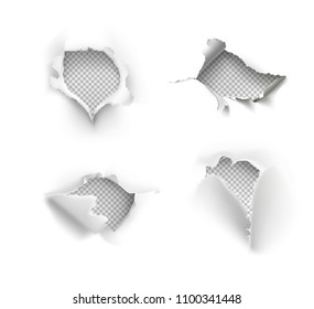Set of realistic holes in paper isolated on white background. Vector illustration element ready for your design. EPS10.