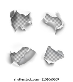 Set of realistic holes in paper isolated on white background. Vector illustration element ready for your design. EPS10.