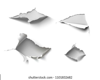 Set of realistic holes in paper isolated on white background. Vector illustration element ready for your design. EPS10.