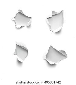 Set of realistic holes in paper isolated on white background. Vector illustration element ready for your design.