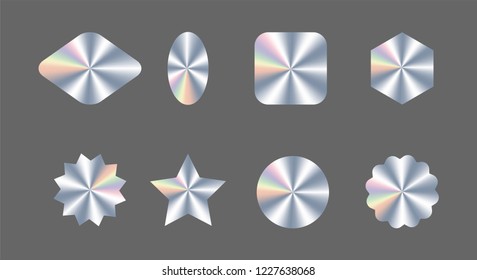 Set of realistic holograms of different shapes for award design, product guarantee, label design