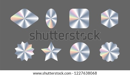 Set of realistic holograms of different shapes for award design, product guarantee, label design