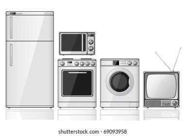 Set of realistic household appliances over white background (vector)