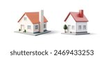 Set of realistic houses, 3D. Real estate, construction, rent, sale, security. 3D rendering on a white background. Vector