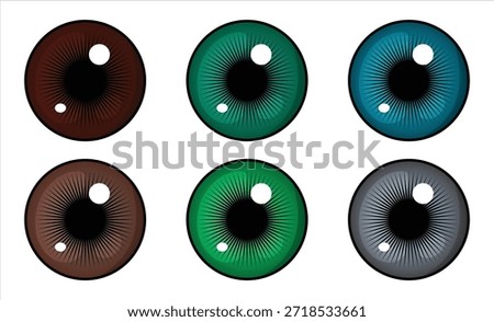 Set of Realistic Human Eye Iris Colors Isolated on White Background. Vector Illustration.