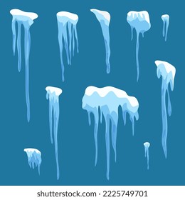 Set of realistic icicles of different sizes and types