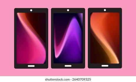 set of realistic illustration of a modern smartphone with abstract screen wallpapers
