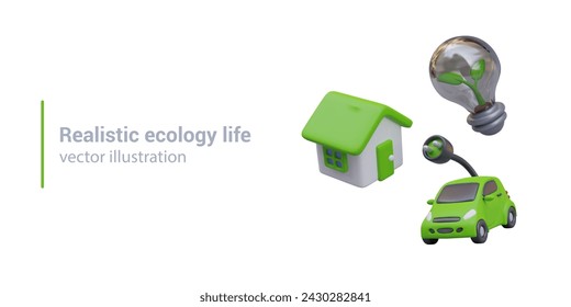 Set of realistic illustrations of ecology life on white background