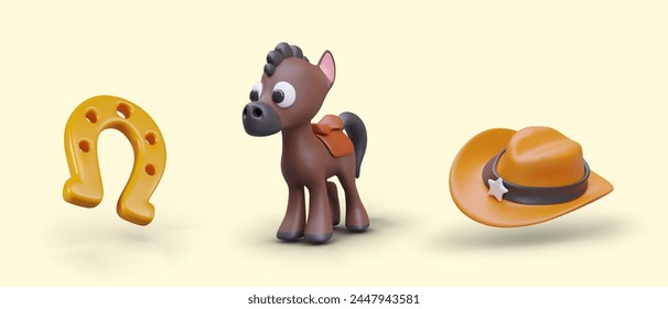 Set of realistic illustrations for wild west concepts. Icons in cowboy style