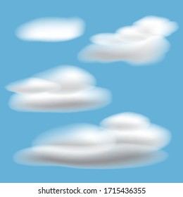 a set of realistic images of clouds on a blue background. stock vector illustration. EPS 10.