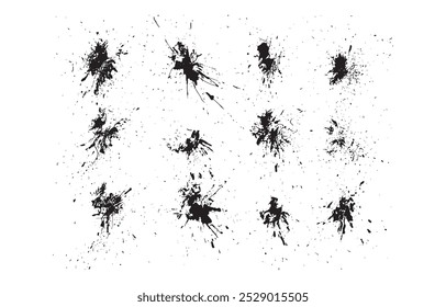 Set of realistic ink black color bloody splatter isolated background