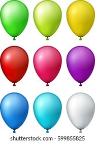 Conjunto de globos 3d reales aislados y coloridos. Ilustración vectorial.