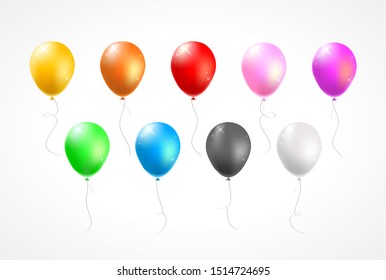 Set of Realistic Isolated Colorful Balloons on White Background