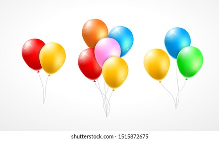 Set of Realistic Isolated Colorful Balloons on White Background