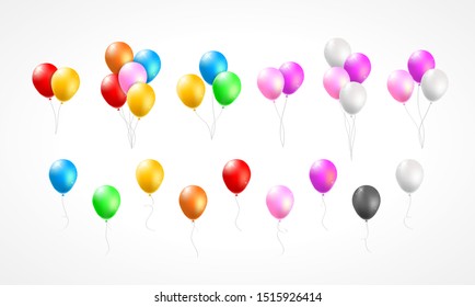 Set of Realistic Isolated Colorful Balloons on White Background