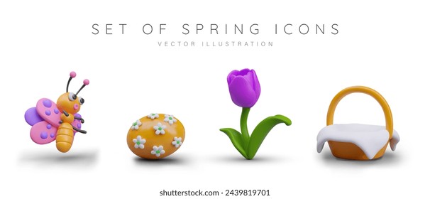 Set of realistic isolated Easter items. Colored vector icons in children style