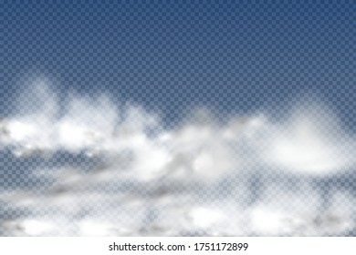Set of realistic  isolated and  transparent  clouds,fog or smoke  on a blue background.Graphic element vector. Vector design shape for logo, web and print.
