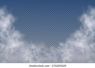 Set of realistic  isolated and  transparent  clouds,fog or smoke  on a blue background.Graphic element vector. Vector design shape for logo, web and print.