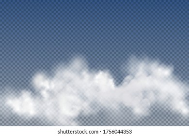 Set of realistic  isolated and  transparent  clouds,fog or smoke  on a blue background.Graphic element vector. Vector design shape for logo, web and print.