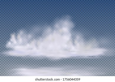 Set of realistic  isolated and  transparent  clouds,fog or smoke  on a blue background.Graphic element vector. Vector design shape for logo, web and print.