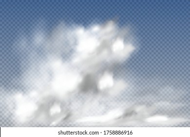 Set of realistic  isolated and  transparent  clouds,fog or smoke  on a blue background.Graphic element vector. Vector design shape for logo, web and print.