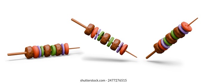 Set of realistic kebabs in different positions. Vector colored templates on white background