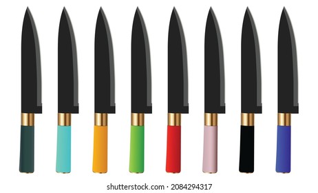 set of realistic kitchen knives isolated on white background, Vector illustration, chef knife, Cutlery icon set