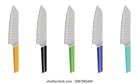 set of realistic kitchen knives isolated on white, Vector illustration, chef knives, Cutlery icon set, colourful knives