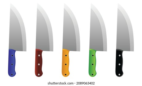 set of realistic kitchen knives isolated on white background, Vector illustration, chef knife, Cutlery icon set