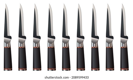 set of realistic kitchen knives isolated on white background, Vector illustration, chef knife, Cutlery icon set
