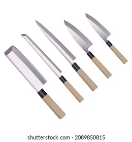 set of realistic kitchen knives isolated on white, Vector illustration, chef knives, Cutlery icon set