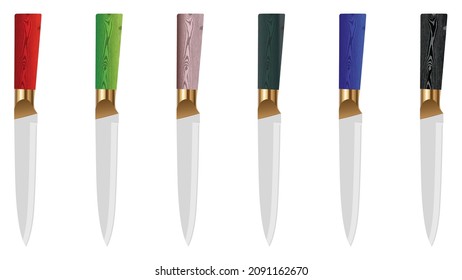 set of realistic kitchen knives isolated on white background, Vector illustration, chef knife, Cutlery icon set