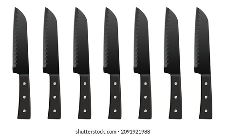 set of realistic kitchen knives isolated on white background, Vector illustration, chef knife, Cutlery icon set