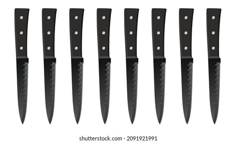 set of realistic kitchen knives isolated on white background, Vector illustration, chef knife, Cutlery icon set