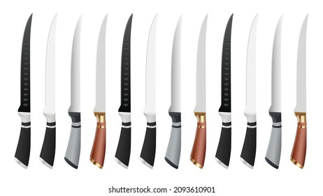 set of realistic kitchen knives isolated on white background, Vector illustration, chef knife, Cutlery icon set