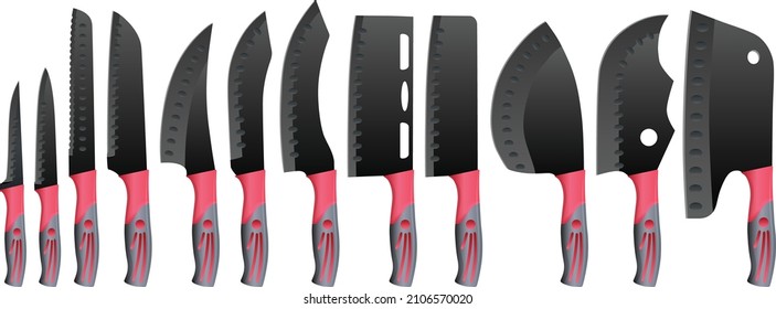 set of realistic kitchen knives isolated on white, Vector illustration, chef knives, Cutlery icon set