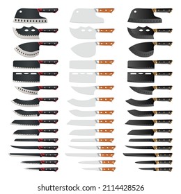 set of realistic kitchen knives isolated on white, Vector illustration, chef knives, Cutlery icon set