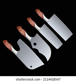 set of realistic kitchen knives isolated on black, Vector illustration, chef knives, Cutlery icon set