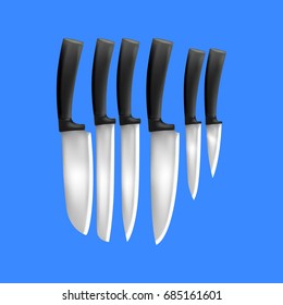 set of realistic knife isolated on blue background. vector illustration