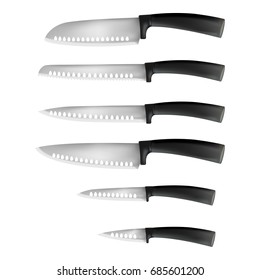 set of realistic knife isolated on white background. vector illustration