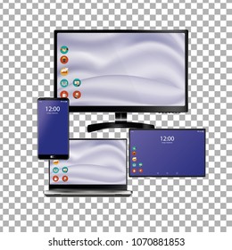 Set of realistic laptop, tablet and mobile phone with empty screen. Isolated on transparent background.
