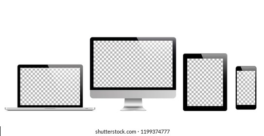 Set of realistic laptop tablet and phone monitors.Vector