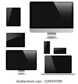 Set of realistic laptop tablet and phone monitors.Vector illustration