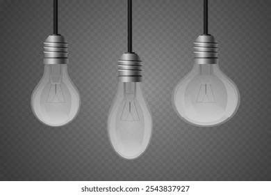 Set of realistic light bulbs, light effect. On a transparent background.