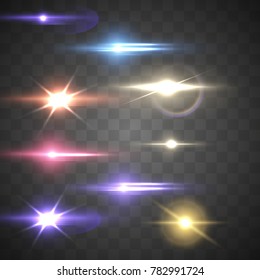 Set of realistic light flare. Shining Collection. Vector illustration.