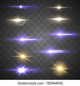 Set of realistic light flare. Shining Collection. Vector illustration.