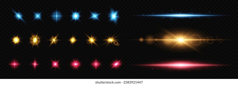 Set of realistic light glare, glowing effects.Vector illustration.