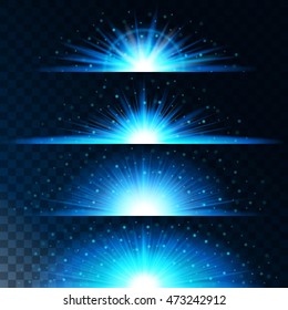 Set realistic lighting effects. Glowing star. Light and glitter on a transparent background. Shining magical border of yellow balls. Vector illustration.